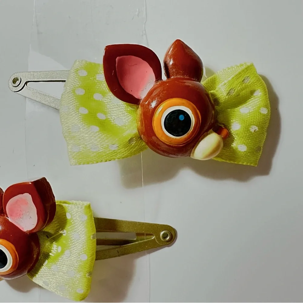 Vintage Deery-Lou Hair Clips Snap Barrettes y2k Sanrio Hello Kitty Deer Bow